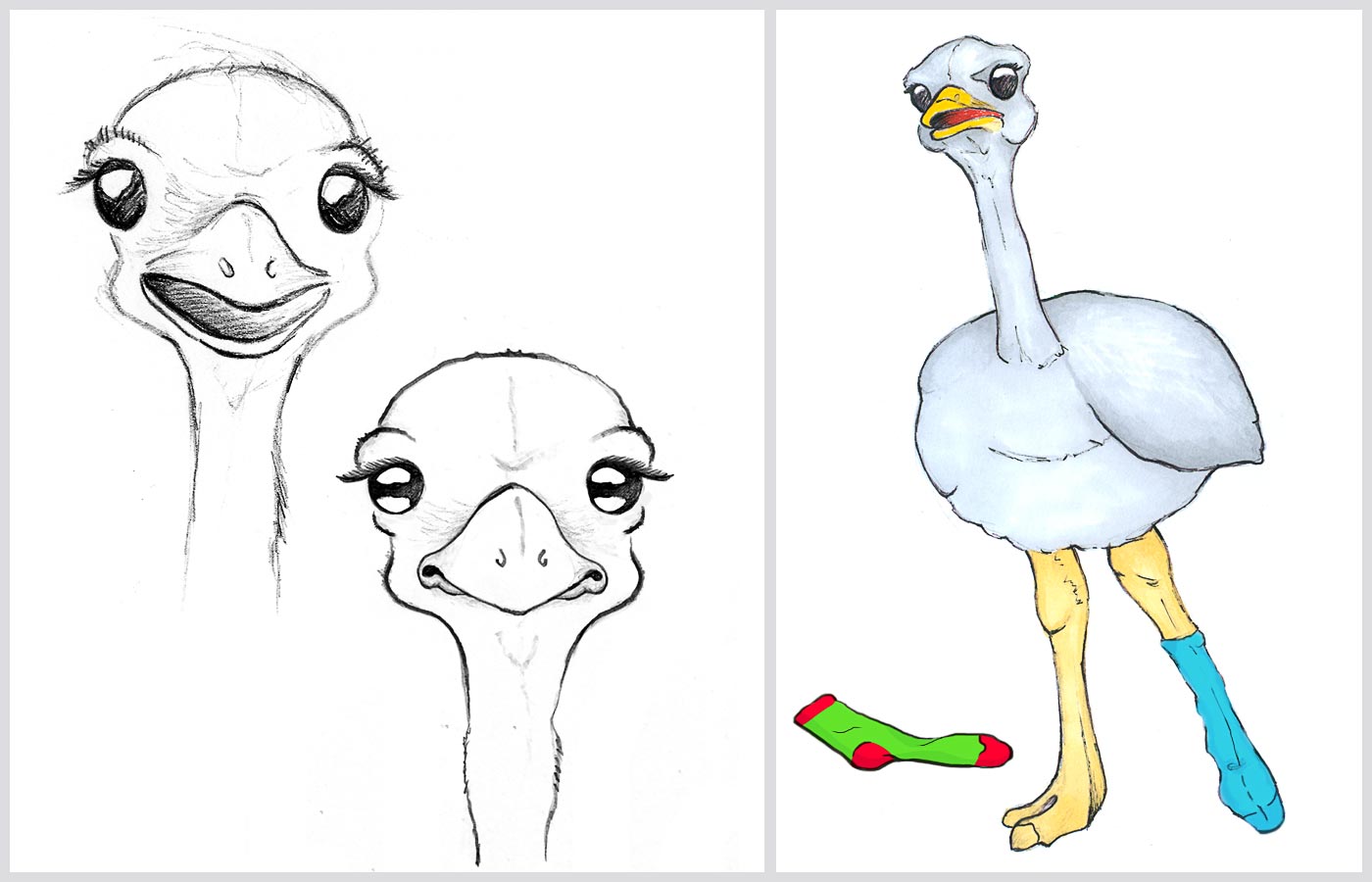 Zeichnungen Kinderbuch Motiv Vogelstrauss